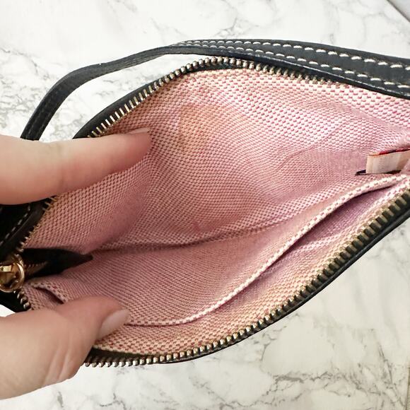 65. Dooney & Bourke Large Pebbled Black Leather Zip Top Wristlet - Picture 8 of 11